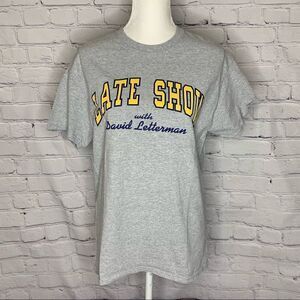 Late Show With David Letterman Grey, navy and yellow logo short sleeve T-shirt